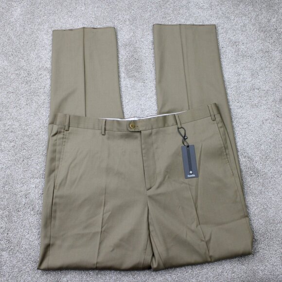 Zanella Todd Dress Pants NWT Mens 42 Beige 100% Wool Flat Front Unhemmed - Picture 1 of 12